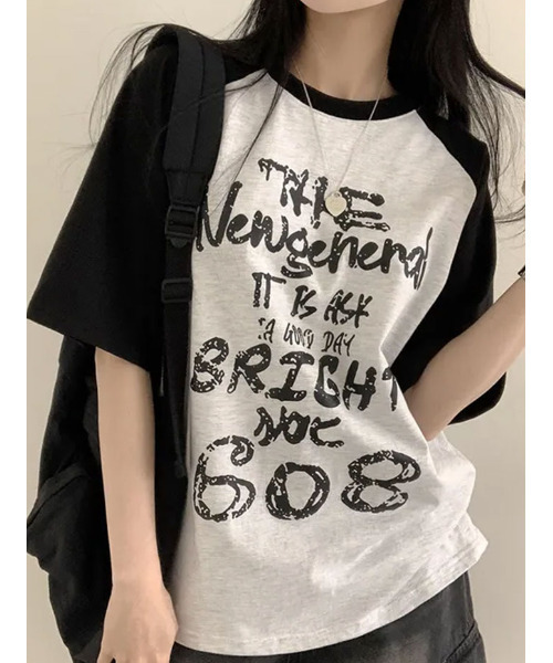 VIVID LADY(ビビッドレディー)の「フロントプリント ラグラン半袖Tシャツ(Tシャツ/カットソー・レディース・ブラック/オリーブ/ピンク/オートミール・FREE)」の12枚目の写真