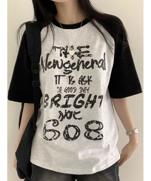 VIVID LADY(ビビッドレディー)の「フロントプリント ラグラン半袖Tシャツ(Tシャツ/カットソー・レディース・ブラック/オリーブ/ピンク/オートミール・FREE)」の11枚目の写真