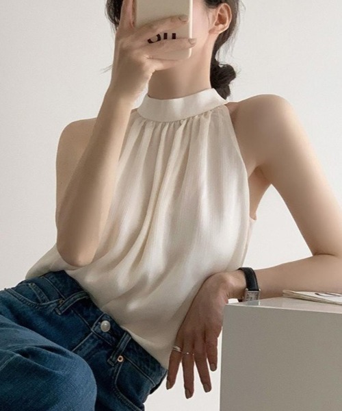 maison de LATIR(メゾンドラティール)の「夏服 コーデに映える、かっこよい私。抜け感で魅せる、大人 ノースリーブ 。(タンクトップ・レディース・ホワイト/ブラック・FREE)」の1枚目の写真