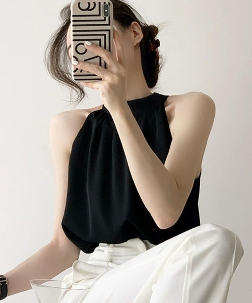 maison de LATIR(メゾンドラティール)の「夏服 コーデに映える、かっこよい私。抜け感で魅せる、大人 ノースリーブ 。(タンクトップ・レディース・ホワイト/ブラック・FREE)」の4枚目の写真