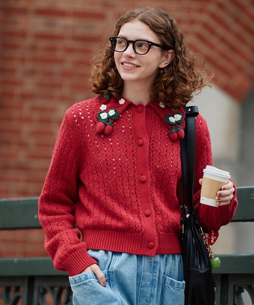 ミルクフェド今期完売いちごカーディガン新品 セール】STRAWBERRY KNIT CARDIGAN（カーディガン/ボレロ）｜MILKFED