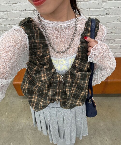 シャーリングチェックジップベスト（ベスト）｜CIAOPANIC