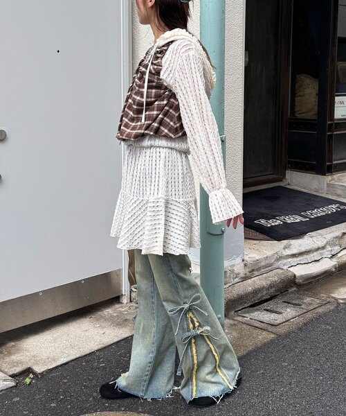 CIAOPANIC（チャオパニック）の「シャーリングチェックジップベスト（ベスト・レディース・レッド/グリーン/ブラウン・ONE SIZE）」の7枚目の写真