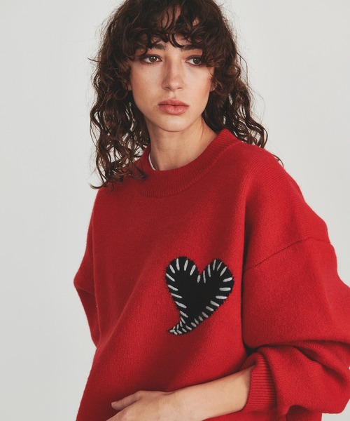 Revo.(レボ)の「【25AW新色追加】Revo. ワンポイント ハートステッチデザイン ルーズニット プルオーバー(ニット/セーター・メンズ・ブラック/グレー/ブルー/レッド・FREE)」の19枚目の写真