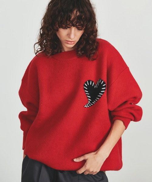 Revo.(レボ)の「【25AW新色追加】Revo. ワンポイント ハートステッチデザイン ルーズニット プルオーバー(ニット/セーター・メンズ・ブラック/グレー/ブルー/レッド・FREE)」の21枚目の写真