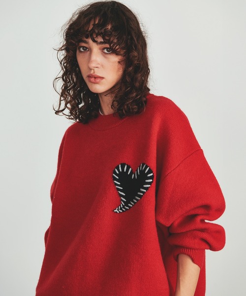 Revo.(レボ)の「【25AW新色追加】Revo. ワンポイント ハートステッチデザイン ルーズニット プルオーバー(ニット/セーター・メンズ・ブラック/グレー/ブルー/レッド・FREE)」の20枚目の写真