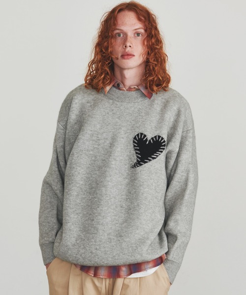 Revo.(レボ)の「【25AW新色追加】Revo. ワンポイント ハートステッチデザイン ルーズニット プルオーバー(ニット/セーター・メンズ・ブラック/グレー/ブルー/レッド・FREE)」の18枚目の写真