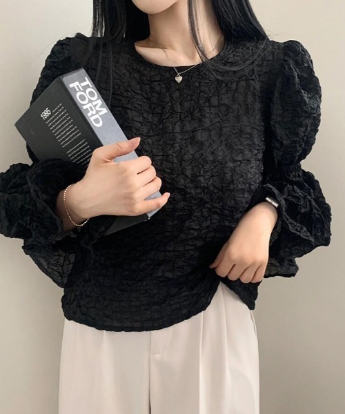 semplice(センプリチェ)の「シャボン加工 バルーンスリーブブラウス(シャツ/ブラウス・レディース・ホワイト/キャメル/ブラック・F)」の9枚目の写真