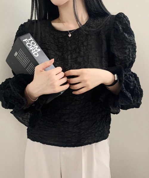 semplice(センプリチェ)の「シャボン加工 バルーンスリーブブラウス(シャツ/ブラウス・レディース・ホワイト/キャメル/ブラック・F)」の8枚目の写真