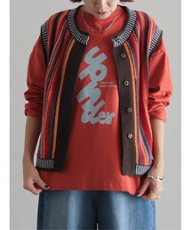 レディースのベスト（レッド/赤色系・ストライプ柄）ファッション通販