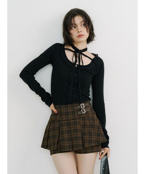 jouetie（ジュエティ）の「ベルトプリーツミニスカパン（スカート・レディース・グレー/ネイビー/ブラウン・MEDIUM）」の21枚目の写真