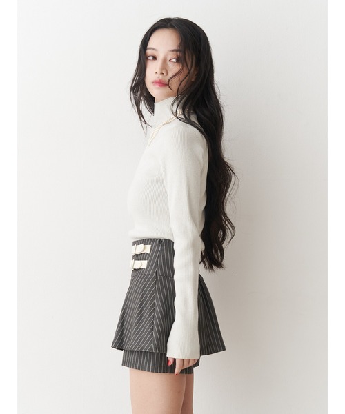 jouetie（ジュエティ）の「ベルトプリーツミニスカパン（スカート・レディース・グレー/ネイビー/ブラウン・MEDIUM）」の7枚目の写真