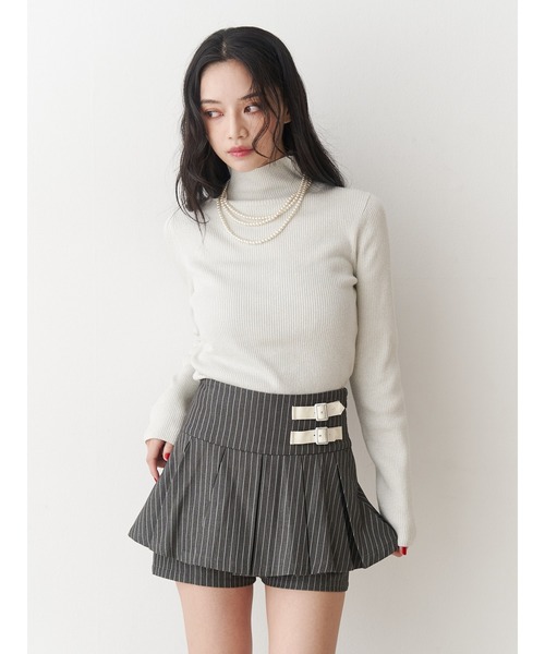 jouetie（ジュエティ）の「ベルトプリーツミニスカパン（スカート・レディース・グレー/ネイビー/ブラウン・MEDIUM）」の5枚目の写真