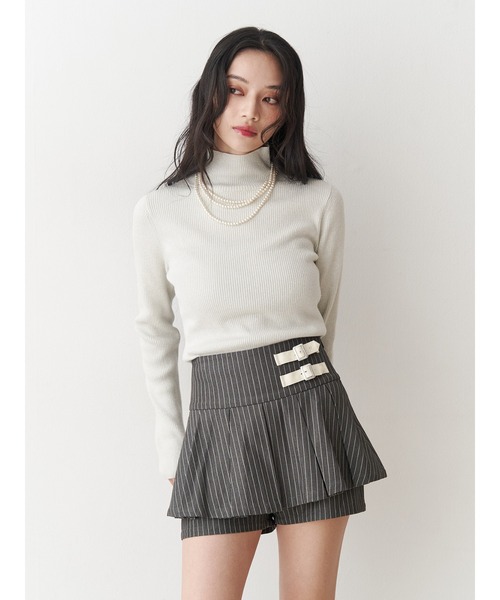 jouetie（ジュエティ）の「ベルトプリーツミニスカパン（スカート・レディース・グレー/ネイビー/ブラウン・MEDIUM）」の9枚目の写真