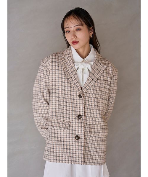 SNIDEL（スナイデル）の「バリエオーバーサイズジャケット（テーラードジャケット・レディース・チェック/ブラウン/ブラック・F）」の7枚目の写真