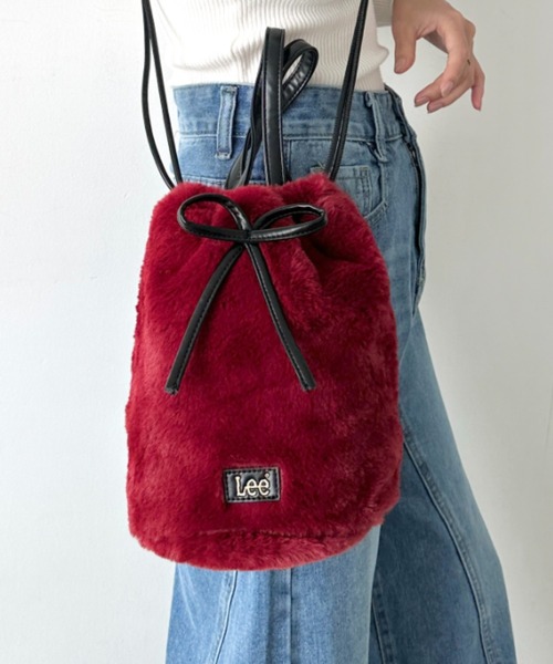 Lee(リー)の「Lee/リー フェイク ラビットファー 2WAY 巾着ショルダー/リボン/ハンドバッグ/バレエコア ティアード(ショルダーバッグ・レディース・ブラック/ベージュ/グレイッシュベージュ/ワイン・FREE)」の4枚目の写真