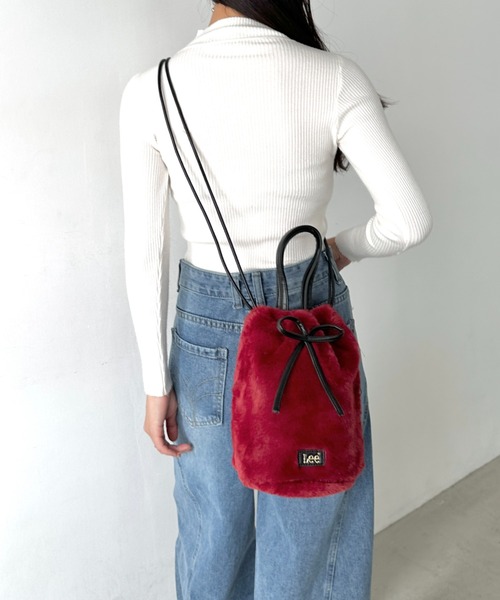 Lee(リー)の「Lee/リー フェイク ラビットファー 2WAY 巾着ショルダー/リボン/ハンドバッグ/バレエコア ティアード(ショルダーバッグ・レディース・ブラック/ベージュ/グレイッシュベージュ/ワイン・FREE)」の22枚目の写真