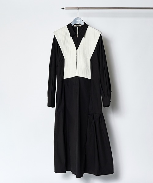 RUMCHE（ラムシェ）の「Knit Bonding Shirt Dress / ニットボンディングシャツドレス（シャツワンピース・レディース・ホワイト/ブラック・FREE）」の2枚目の写真