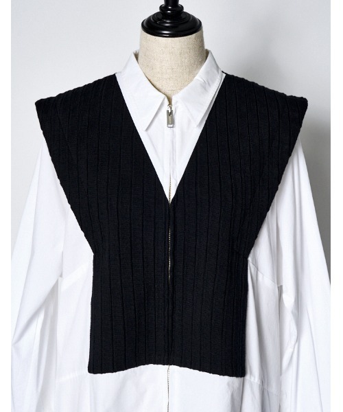 RUMCHE（ラムシェ）の「Knit Bonding Shirt Dress / ニットボンディングシャツドレス（シャツワンピース・レディース・ホワイト/ブラック・FREE）」の20枚目の写真