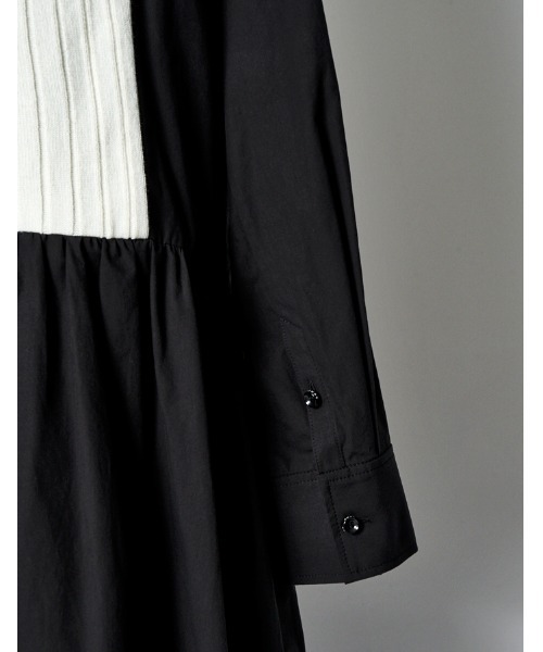 RUMCHE（ラムシェ）の「Knit Bonding Shirt Dress / ニットボンディングシャツドレス（シャツワンピース・レディース・ホワイト/ブラック・FREE）」の4枚目の写真