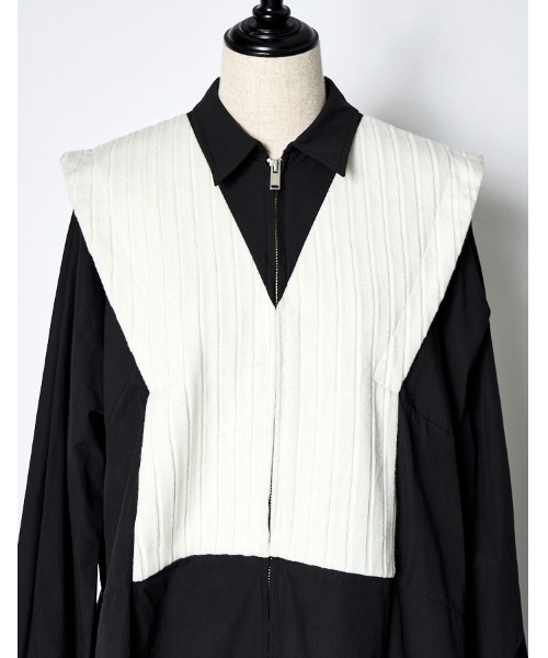 RUMCHE（ラムシェ）の「Knit Bonding Shirt Dress / ニットボンディングシャツドレス（シャツワンピース・レディース・ホワイト/ブラック・FREE）」の8枚目の写真
