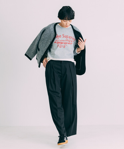 Freada(フリーダ)の「Freada/フリーダ タックワイドスラックスパンツ(その他パンツ・レディース・グレー/ブラック・MEDIUM/SMALL)」の8枚目の写真