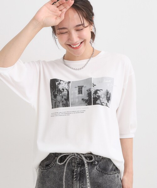 DRESKIP(ドレスキップ)の「【S-LL/ひんやり】大人の5分袖 プリントTシャツ(Tシャツ/カットソー・レディース・ワインレッド/ブラック/オフホワイト・01/02/04/03)」の2枚目の写真