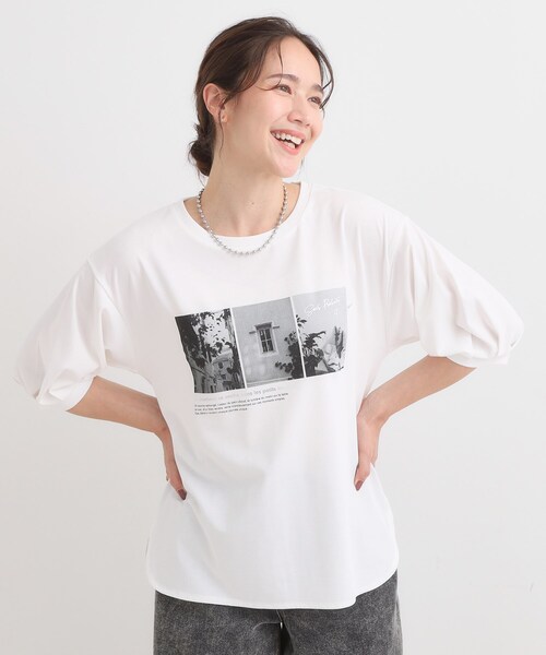 DRESKIP(ドレスキップ)の「【S-LL/ひんやり】大人の5分袖 プリントTシャツ(Tシャツ/カットソー・レディース・ワインレッド/ブラック/オフホワイト・01/02/04/03)」の4枚目の写真