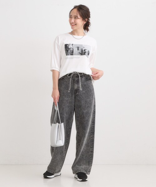 DRESKIP(ドレスキップ)の「【S-LL/ひんやり】大人の5分袖 プリントTシャツ(Tシャツ/カットソー・レディース・ワインレッド/ブラック/オフホワイト・01/02/04/03)」の6枚目の写真