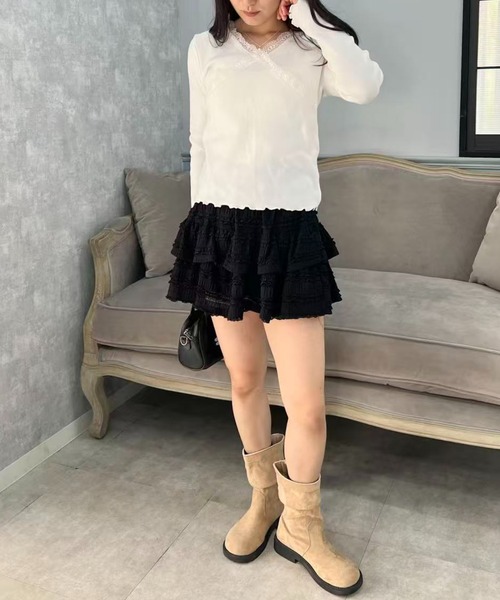 mebole(メボレ)の「レースメロウリブニット(ニット/セーター・レディース・ブラック/ホワイト・FREE)」の14枚目の写真