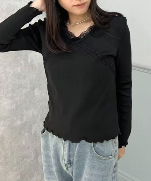 mebole(メボレ)の「レースメロウリブニット(ニット/セーター・レディース・ブラック/ホワイト・FREE)」の21枚目の写真