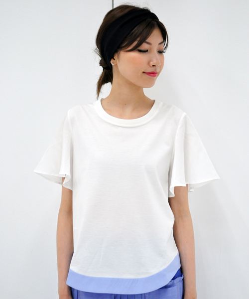 AVIE(アビィ)の「ソフティースリーブTee(Tシャツ/カットソー・レディース・ブラック/オフホワイト/グリーン・フリー)」の1枚目の写真