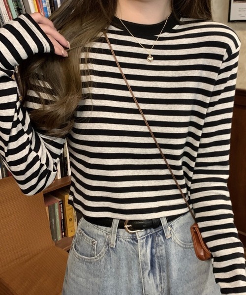 SHOUYO(ショウヨウ)の「ボーダー柄ベーシックロングスリーブTシャツ(Tシャツ/カットソー・レディース・レッド/ブラック・M)」の3枚目の写真