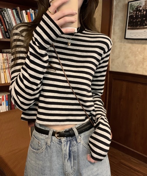 SHOUYO(ショウヨウ)の「ボーダー柄ベーシックロングスリーブTシャツ(Tシャツ/カットソー・レディース・レッド/ブラック・M)」の4枚目の写真