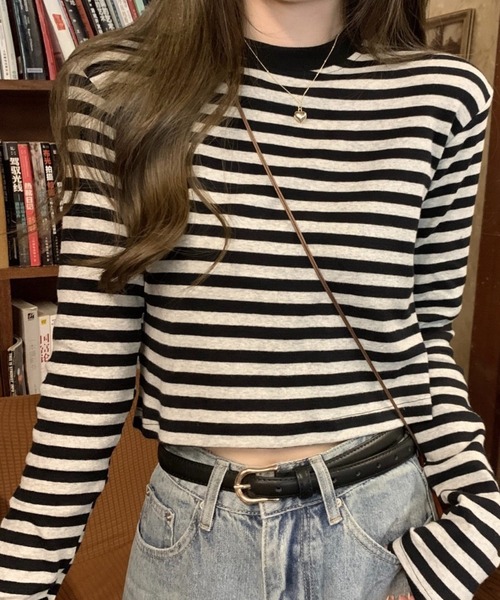 SHOUYO(ショウヨウ)の「ボーダー柄ベーシックロングスリーブTシャツ(Tシャツ/カットソー・レディース・レッド/ブラック・M)」の6枚目の写真