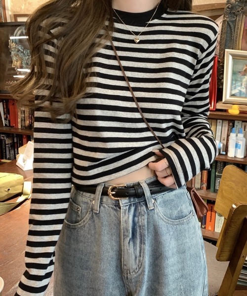 SHOUYO(ショウヨウ)の「ボーダー柄ベーシックロングスリーブTシャツ(Tシャツ/カットソー・レディース・レッド/ブラック・M)」の5枚目の写真