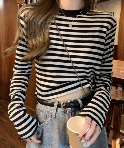SHOUYO(ショウヨウ)の「ボーダー柄ベーシックロングスリーブTシャツ(Tシャツ/カットソー・レディース・レッド/ブラック・M)」の7枚目の写真