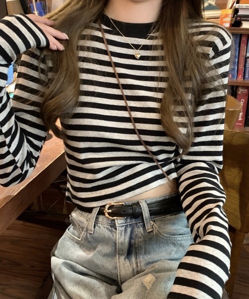 SHOUYO(ショウヨウ)の「ボーダー柄ベーシックロングスリーブTシャツ(Tシャツ/カットソー・レディース・レッド/ブラック・M)」の8枚目の写真