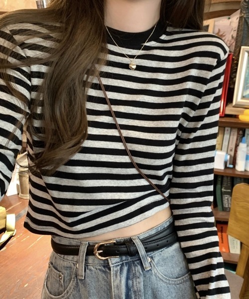 SHOUYO(ショウヨウ)の「ボーダー柄ベーシックロングスリーブTシャツ(Tシャツ/カットソー・レディース・レッド/ブラック・M)」の12枚目の写真