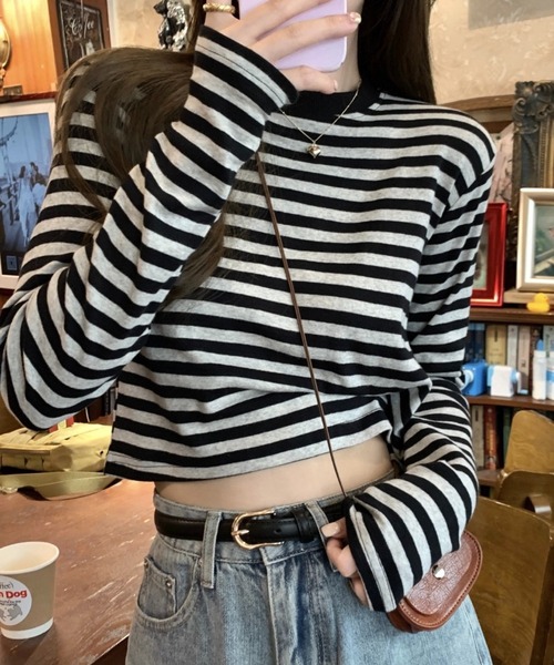 SHOUYO(ショウヨウ)の「ボーダー柄ベーシックロングスリーブTシャツ(Tシャツ/カットソー・レディース・レッド/ブラック・M)」の10枚目の写真