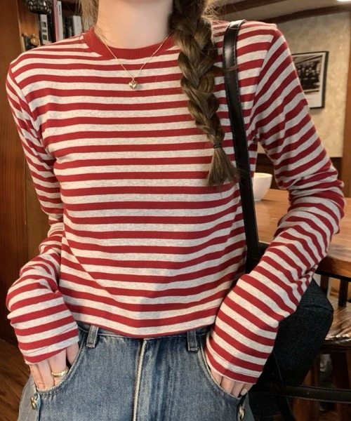 SHOUYO(ショウヨウ)の「ボーダー柄ベーシックロングスリーブTシャツ(Tシャツ/カットソー・レディース・レッド/ブラック・M)」の9枚目の写真