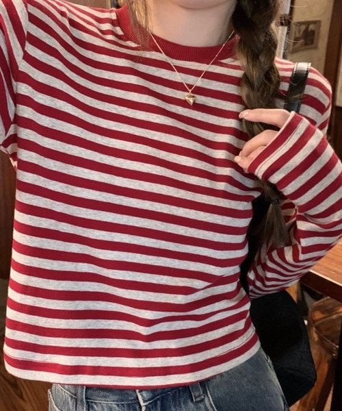 SHOUYO(ショウヨウ)の「ボーダー柄ベーシックロングスリーブTシャツ(Tシャツ/カットソー・レディース・レッド/ブラック・M)」の11枚目の写真