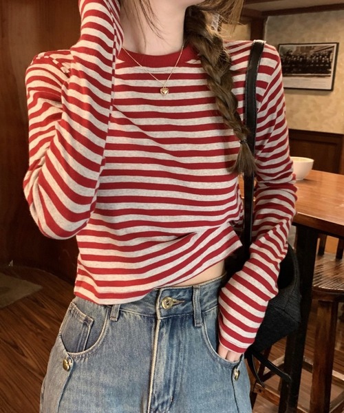 SHOUYO(ショウヨウ)の「ボーダー柄ベーシックロングスリーブTシャツ(Tシャツ/カットソー・レディース・レッド/ブラック・M)」の15枚目の写真