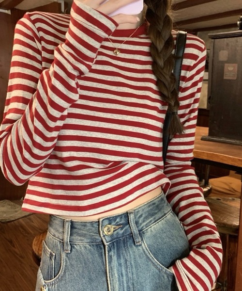 SHOUYO(ショウヨウ)の「ボーダー柄ベーシックロングスリーブTシャツ(Tシャツ/カットソー・レディース・レッド/ブラック・M)」の16枚目の写真