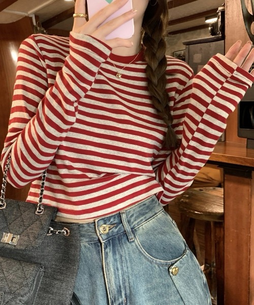 SHOUYO(ショウヨウ)の「ボーダー柄ベーシックロングスリーブTシャツ(Tシャツ/カットソー・レディース・レッド/ブラック・M)」の19枚目の写真