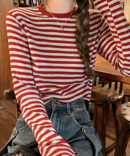 SHOUYO(ショウヨウ)の「ボーダー柄ベーシックロングスリーブTシャツ(Tシャツ/カットソー・レディース・レッド/ブラック・M)」の18枚目の写真