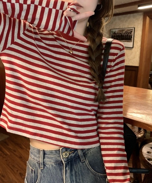 SHOUYO(ショウヨウ)の「ボーダー柄ベーシックロングスリーブTシャツ(Tシャツ/カットソー・レディース・レッド/ブラック・M)」の20枚目の写真