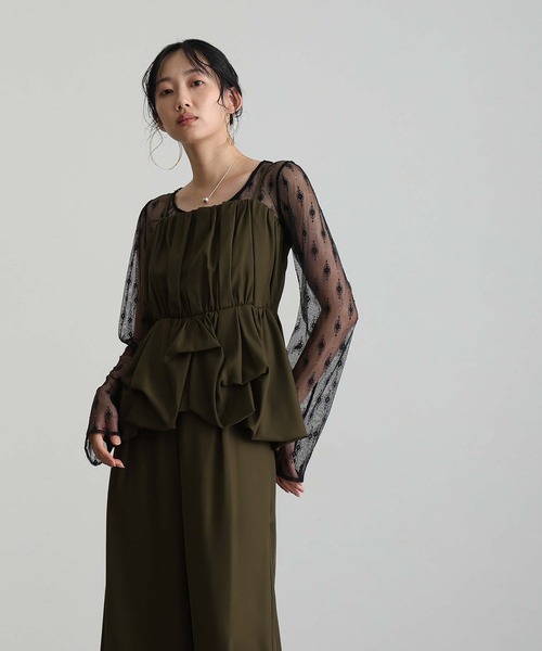 atlo(アトロ)の「バルーンキャミ ビスチェ パンツドレス フォーマル お呼ばれ&ロング丈ワイドパンツ セットアップ 結婚式 二次会 同窓会 成人式 オケージョンドレス (パンツドレス・レディース・ブラック/カーキ/チャコール・M/S/L)」の7枚目の写真