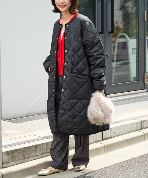 ブラックキルティングダウンジャケット Gymphlex｜キルティング ダウン カラーレス ジャケット アウター