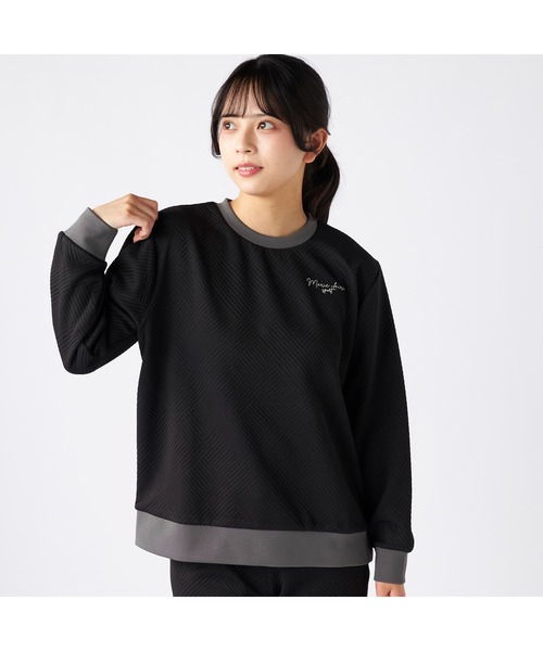 marie claire(マリ・クレール)の「marie claire sports マリクレールスポーツ ラメ糸 ブランド ロゴ 丸首 シャツ トップス(Tシャツ/カットソー・レディース・ブラック/チャコールグレー・L/LL/M)」の2枚目の写真